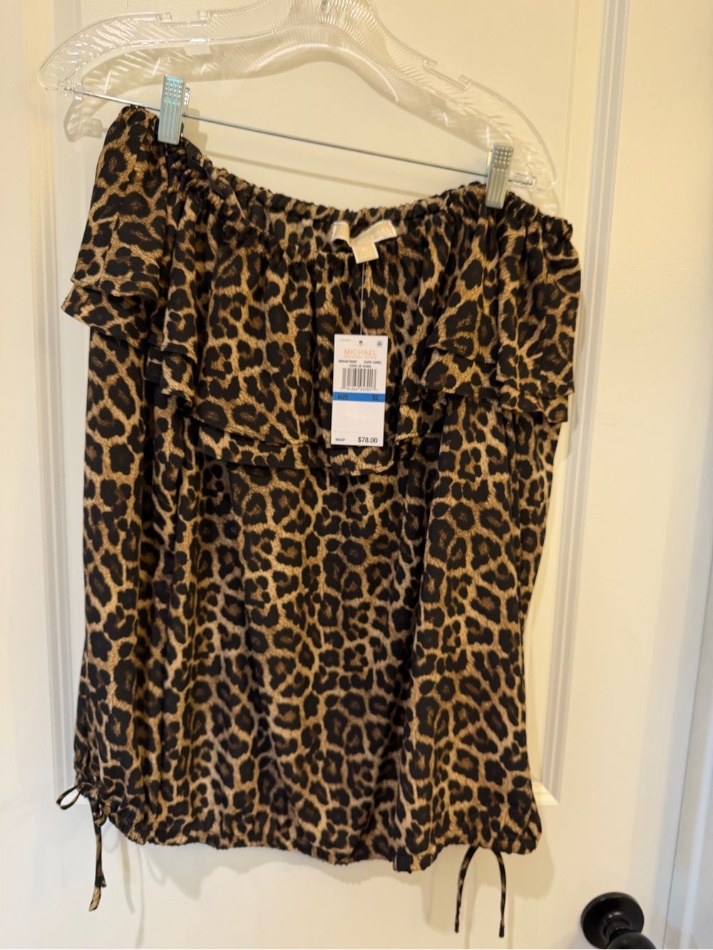 Michael Kors NWT Leopard Print Off-Shoulder Blouse in Black and Tan